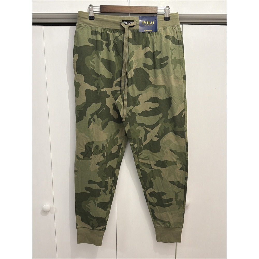 NEW Polo Ralph Lauren Green Multi-Camo Pony Player Logo Sleep Jogger Pants, Sz M